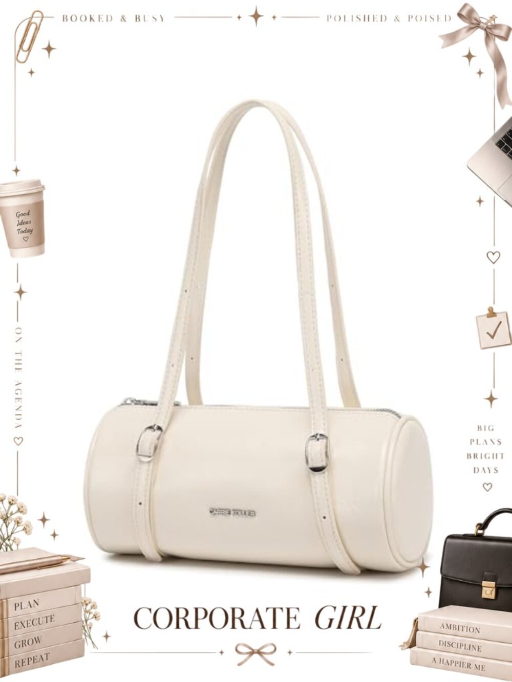 Faux Leather Cylinder Barrel Shoulder Bag Top-Handle Tote